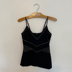 ROCK & REPUBLIC black stretchy camisole studded adjustable straps Y2K